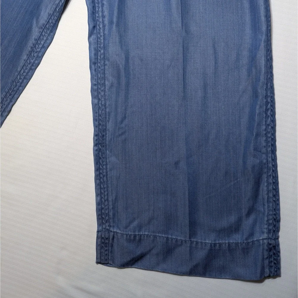 Club Monaco 4 Blue Chambray Lyocell Wide Leg Cropped Jumpsuit Short Sleeve - Picture 7 of 13